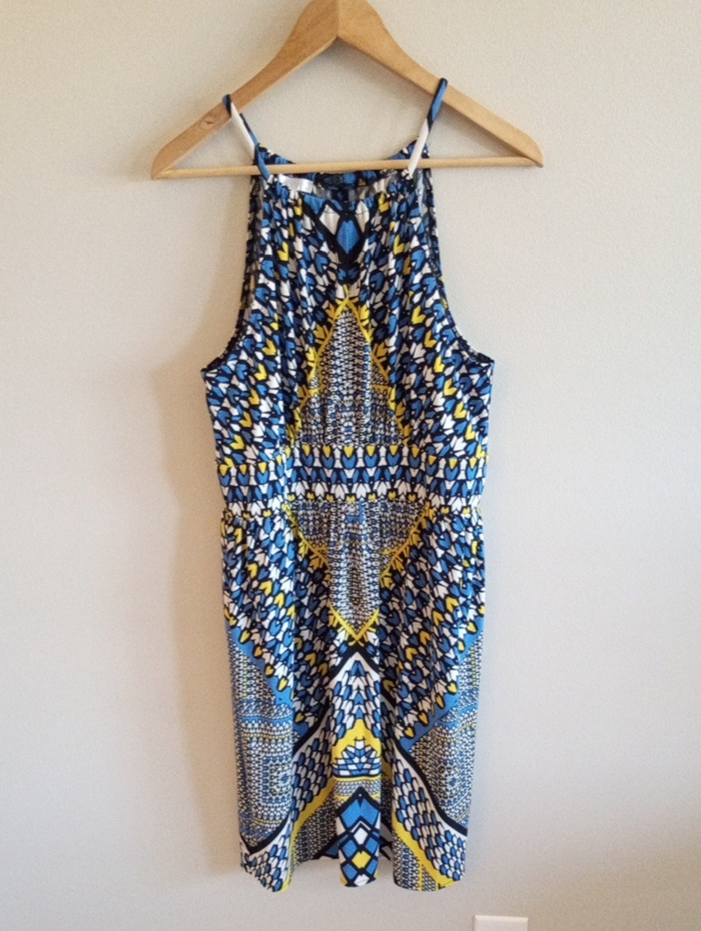 London Times Keyhole Halter Midi Dress Size 10 Geometric Stretch